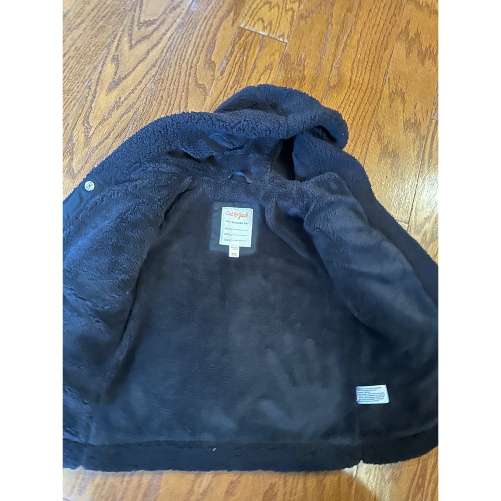 Cat & Jack Kids Black Sherpa Teddy Hooded Jacket Faux Fur Coat XS 4-5 NWT - Picture 5 of 6